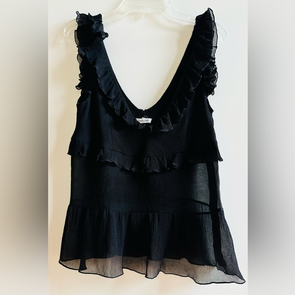 ❤️ VINTAGE CACHAREL 36 4 SEMI SHEER BLACK TIERED RUFFLE SILK CREPE DESIGNER TOP